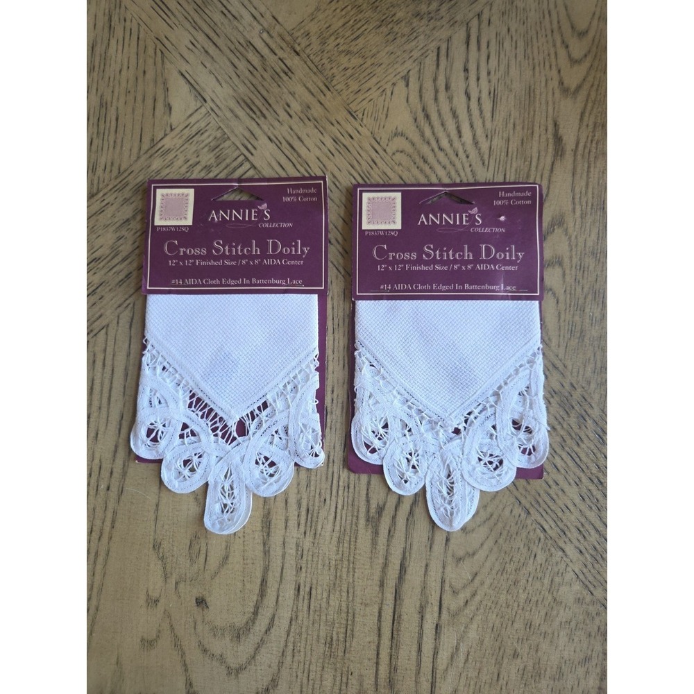 Annie's Collection Handmade Doily Lot Of 2 Cross Stitch Doilies Battenburg Lace